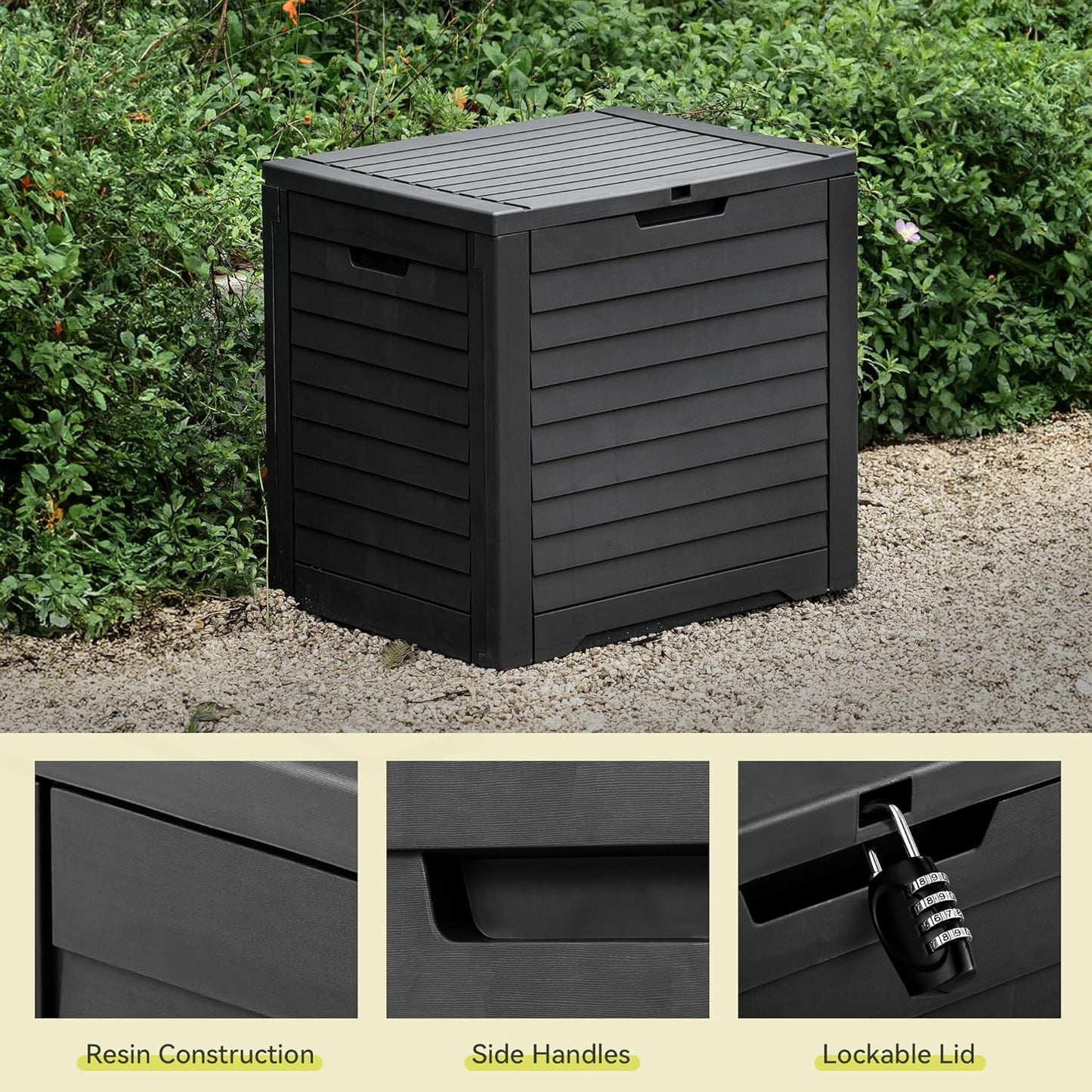 YITAHOME 35 Gallon Waterproof Outdoor Storage Box - Lockable Resin Deck Box for Patio & Garden Tools