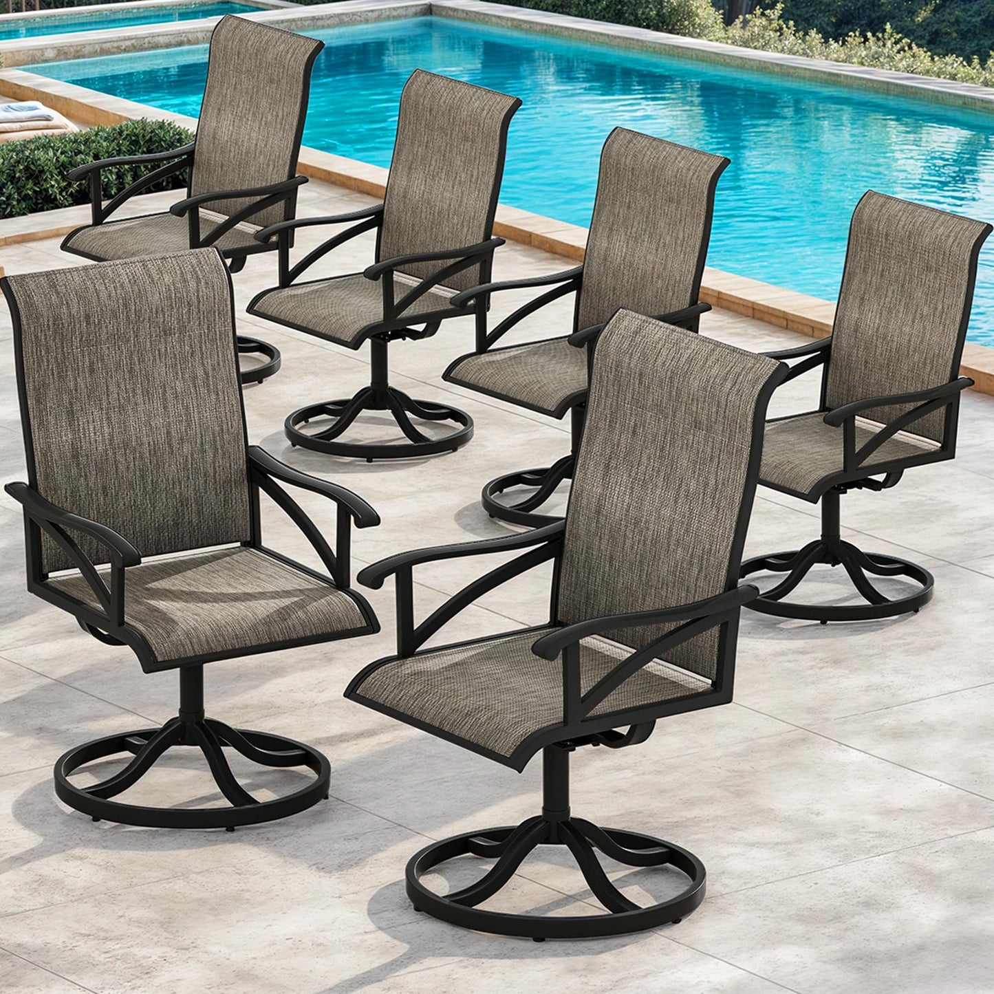 DWVO 6 Set Outdoor Dining Chairs, Heavy Duty Swivel Patio Chairs w/Max Bearing 352lbs & Breathable High Back, All Weather Outdoor Swivel Chairs for Backyard Deck Garden, Brown