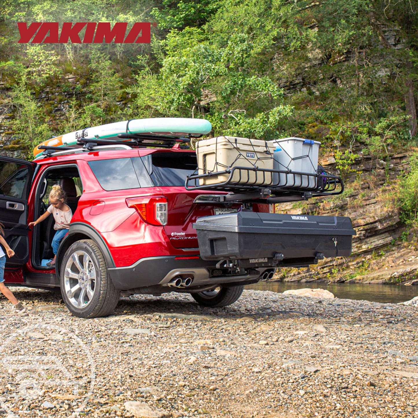 Yakima EXO SwingBase Hitch Base Rack & EXO GearLocker Vehicle Rooftop Cargo Carrier Box, Black - Car Storage Accessories for Travel and Camping