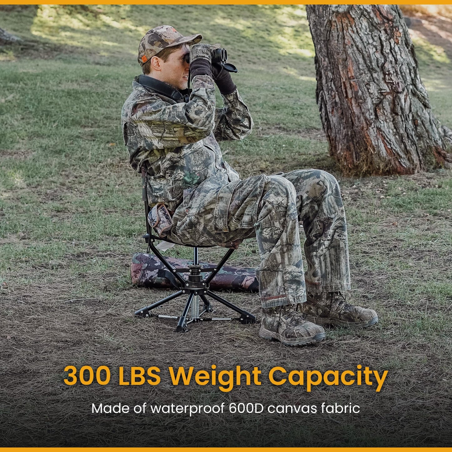 ARROWHEAD OUTDOOR 2-Pack 360° Degree Swivel Hunting Chair Stool Seat, Perfect for Blinds, No Sink Feet, Carrying Case, Fishing, 600D Canvas