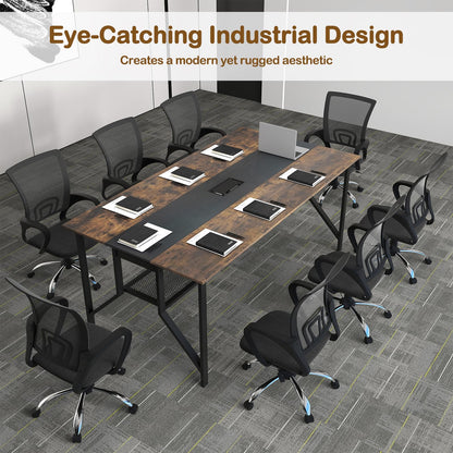 Giantex 6 FT Conference Table for 6-8 People, Modern 71" L x 38" W Large Meeting Table with Storage Shelf & Cable Grommet, Rectangle Conference Room Table for Office, Boardroom, Rustic Brown (1)