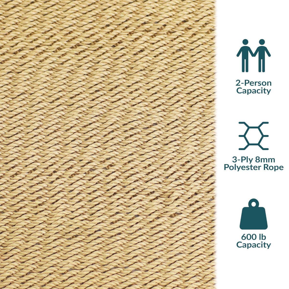 Sunnydaze Soft-Spun Polyester Rope Double Hammock for Outside - 600-Pound Weight Capacity Extra Large Hammock - Tan