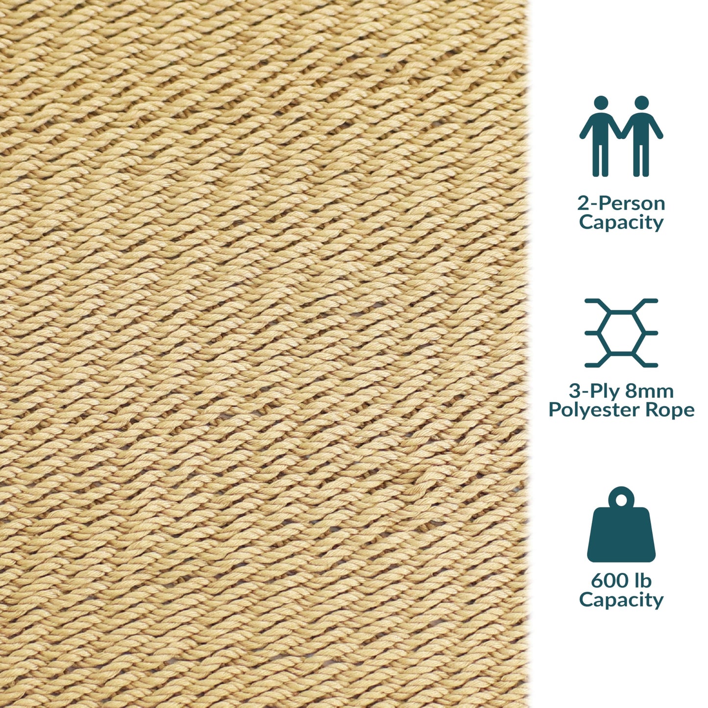 Sunnydaze Soft-Spun Polyester Rope Double Hammock for Outside - 600-Pound Weight Capacity Extra Large Hammock - Tan