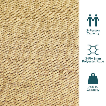 Sunnydaze Soft-Spun Polyester Rope Double Hammock for Outside - 600-Pound Weight Capacity Extra Large Hammock - Tan