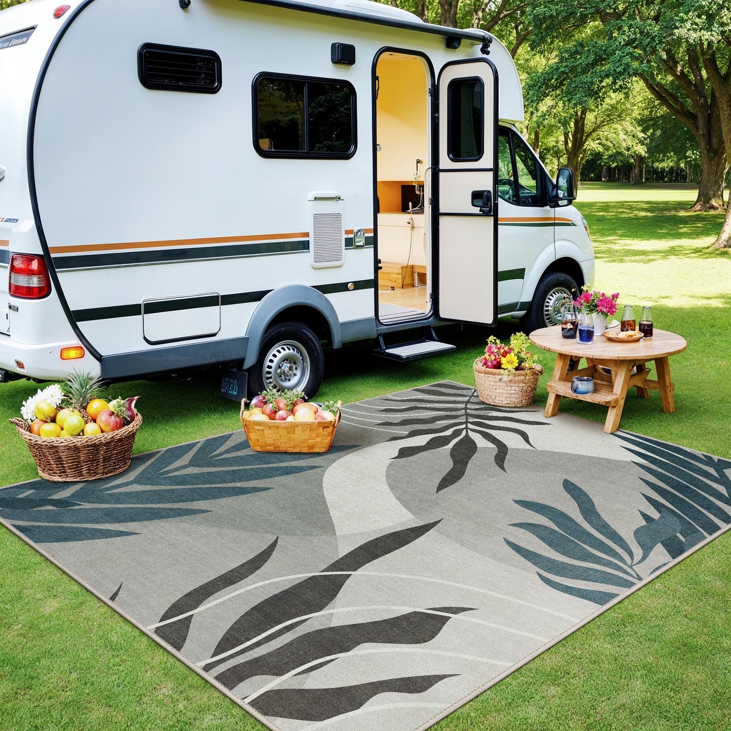 GENIMO Indoor Outdoor Area Rug 8' X 10' Waterproof, Washable Door Mat Non Shedding, Easy Cleaning Outdoor Carpet for Patio, Entryway, Porch, Bathroom, Living Room, Bedroom, Backyard, Blue&Grey