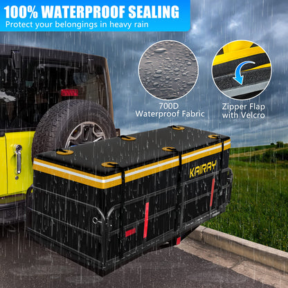 KAIRAY 500 Lbs Heavy Duty Hitch Mount Cargo Carrier 60"x24"x14.4" Folding Rear Luggage Rack Basket Fits 2" Receiver for Car SUV Camping Traveling with Stablizer Waterproof Bag Net Ratchet Straps Lock