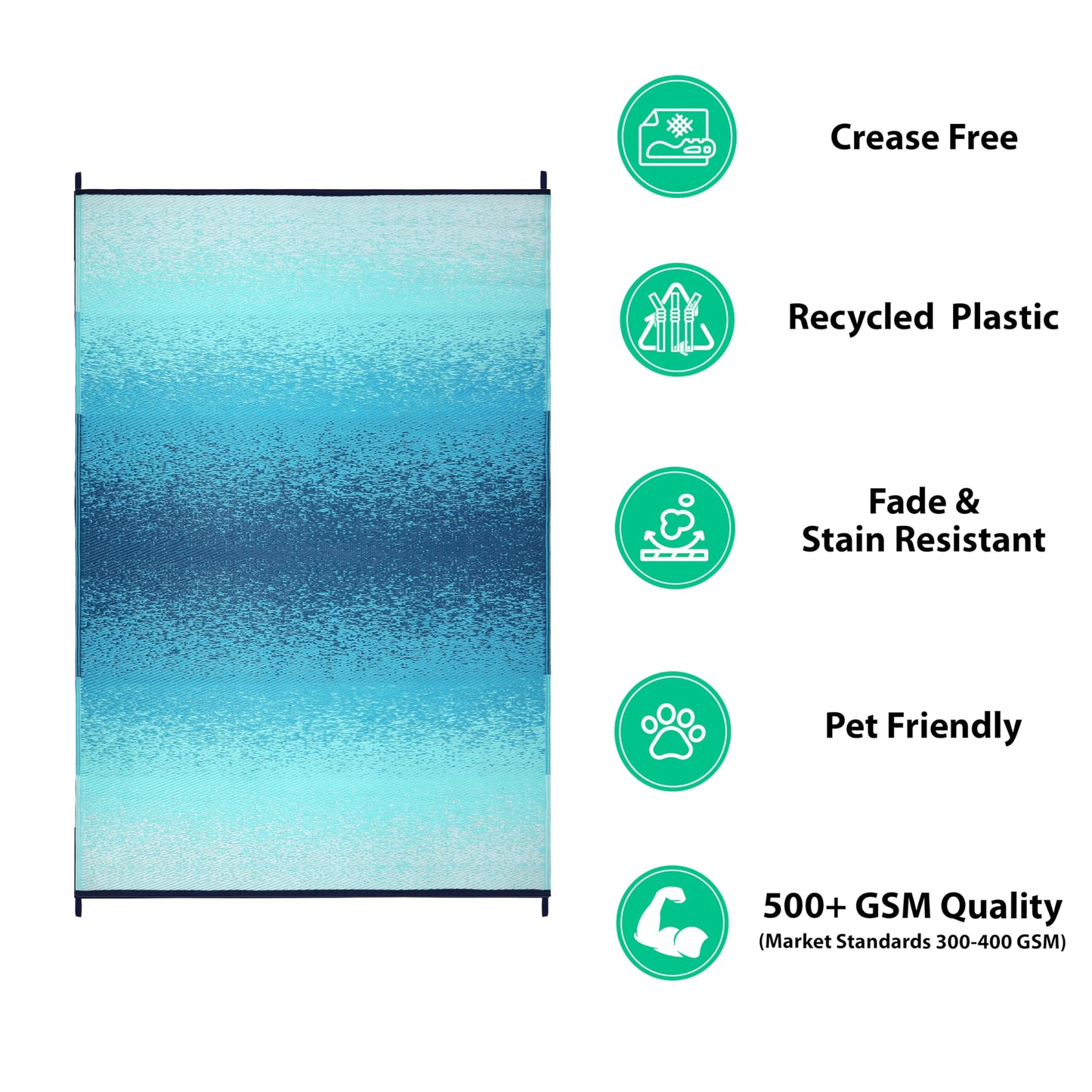 Lush Ambience Outdoor Rug - Waterproof, Washable, Reversible, Stain Resistant, Foldable Carpet - Recycled Plastic Straw Large Area Rugs for Patio, Picnic, Camping, Farmhouse - Murat Blue Teal 9X12 ft