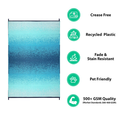 Lush Ambience Outdoor Rug - Waterproof, Washable, Reversible, Stain Resistant, Foldable Carpet - Recycled Plastic Straw Large Area Rugs for Patio, Picnic, Camping, Farmhouse - Murat Blue Teal 9X12 ft