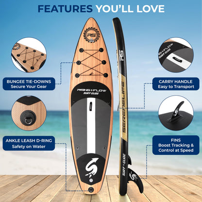 SereneLife 10’6” Inflatable Stand Up Paddle Board with Premium SUP Accessories - 32” Wide Stable Design with Non-Slip EVA Deck Pad, for Youth and Adults, 350 lbs. Capacity
