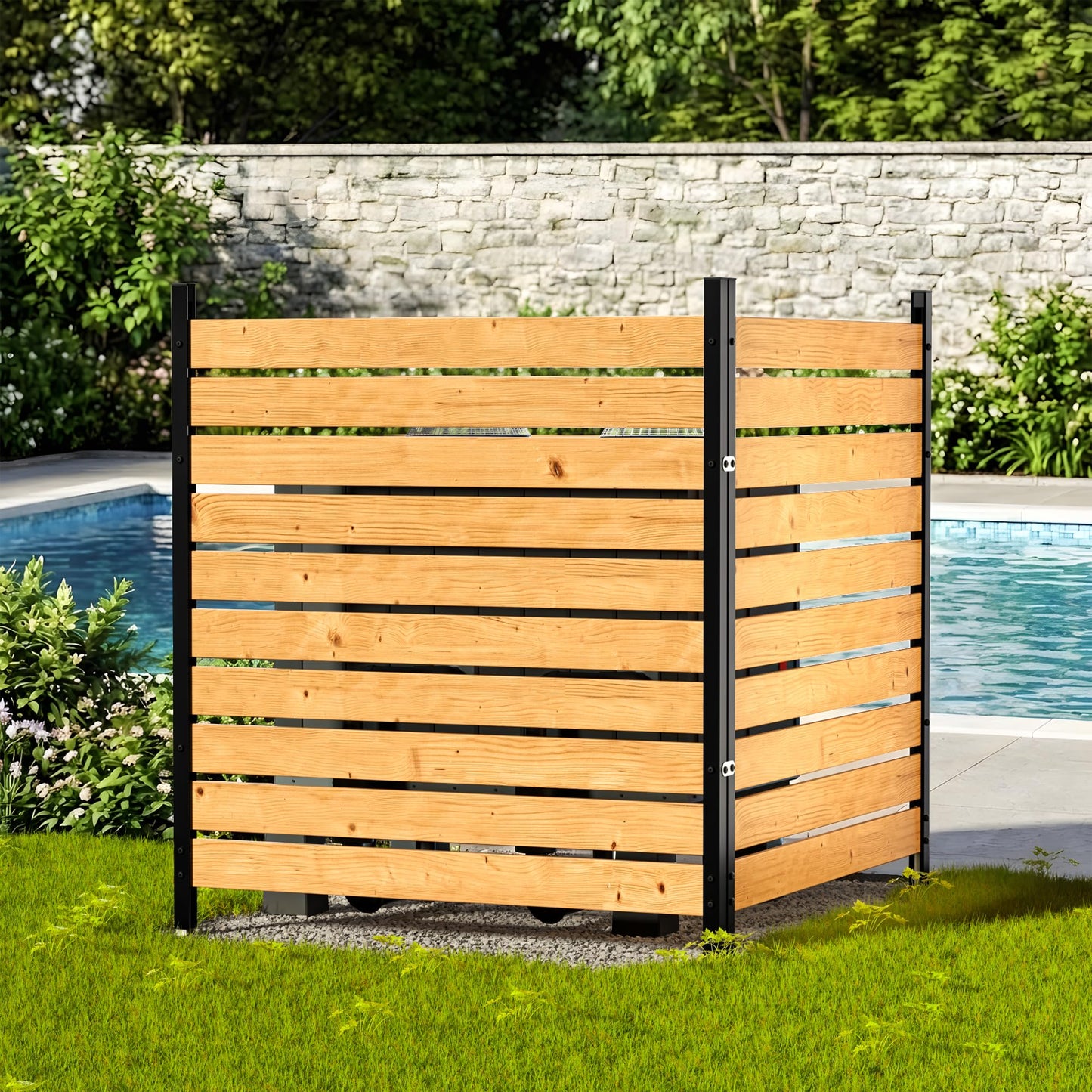 4ft H×3.2ft W(2 Panels) Privacy Fence Screen,No-Dig Wood Outdoor Privacy Screen,Aluminum Post,Air Conditioner Fence,Pool Equipment Enclosure,Trash Can Enclosure,Privacy Fence Panels for Patio/Garden