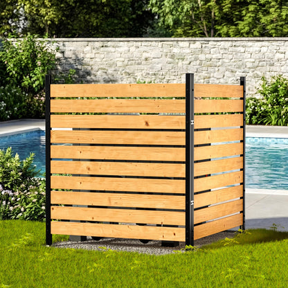 4ft H×3.2ft W(2 Panels) Privacy Fence Screen,No-Dig Wood Outdoor Privacy Screen,Aluminum Post,Air Conditioner Fence,Pool Equipment Enclosure,Trash Can Enclosure,Privacy Fence Panels for Patio/Garden