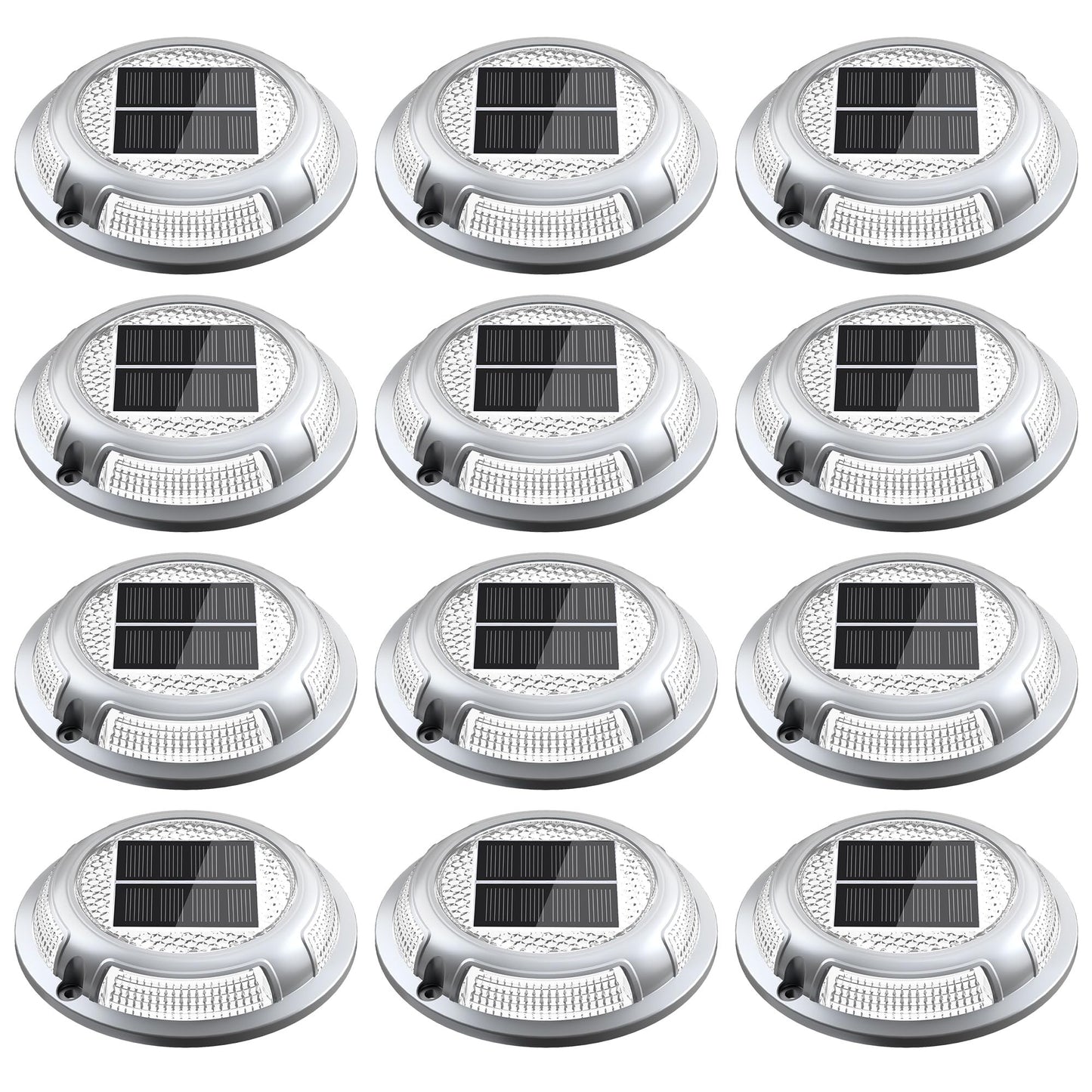 Solar Driveway Lights, 12 Pack Heavy Duty Driveway Lights Solar Powered 2 Color Mode (Cool/Warm White) IP68 Waterproof Outdoor Solar Deck Lights with Ground Stake for Pathway Garden Yard Walkway Dock