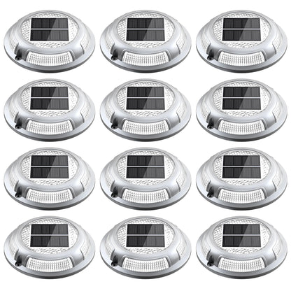 Solar Driveway Lights, 12 Pack Heavy Duty Driveway Lights Solar Powered 2 Color Mode (Cool/Warm White) IP68 Waterproof Outdoor Solar Deck Lights with Ground Stake for Pathway Garden Yard Walkway Dock