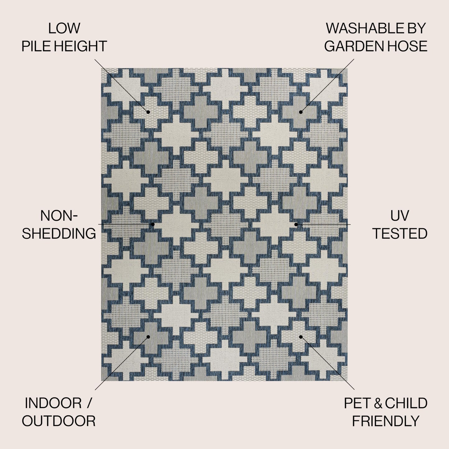 JONATHAN Y Geometric Tile Pattern Indoor Outdoor Area Rug 8X10 Navy/Cream, Cyrus Modern for Backyard, Patio, Porch, Easy-Cleaning, High Traffic, Pet-Friendly, Non-Shedding (TSN200B-8)