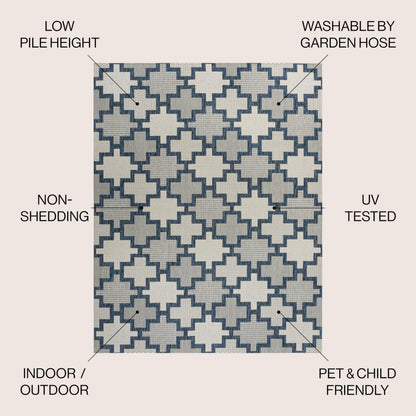 JONATHAN Y Geometric Tile Pattern Indoor Outdoor Area Rug 8X10 Navy/Cream, Cyrus Modern for Backyard, Patio, Porch, Easy-Cleaning, High Traffic, Pet-Friendly, Non-Shedding (TSN200B-8)