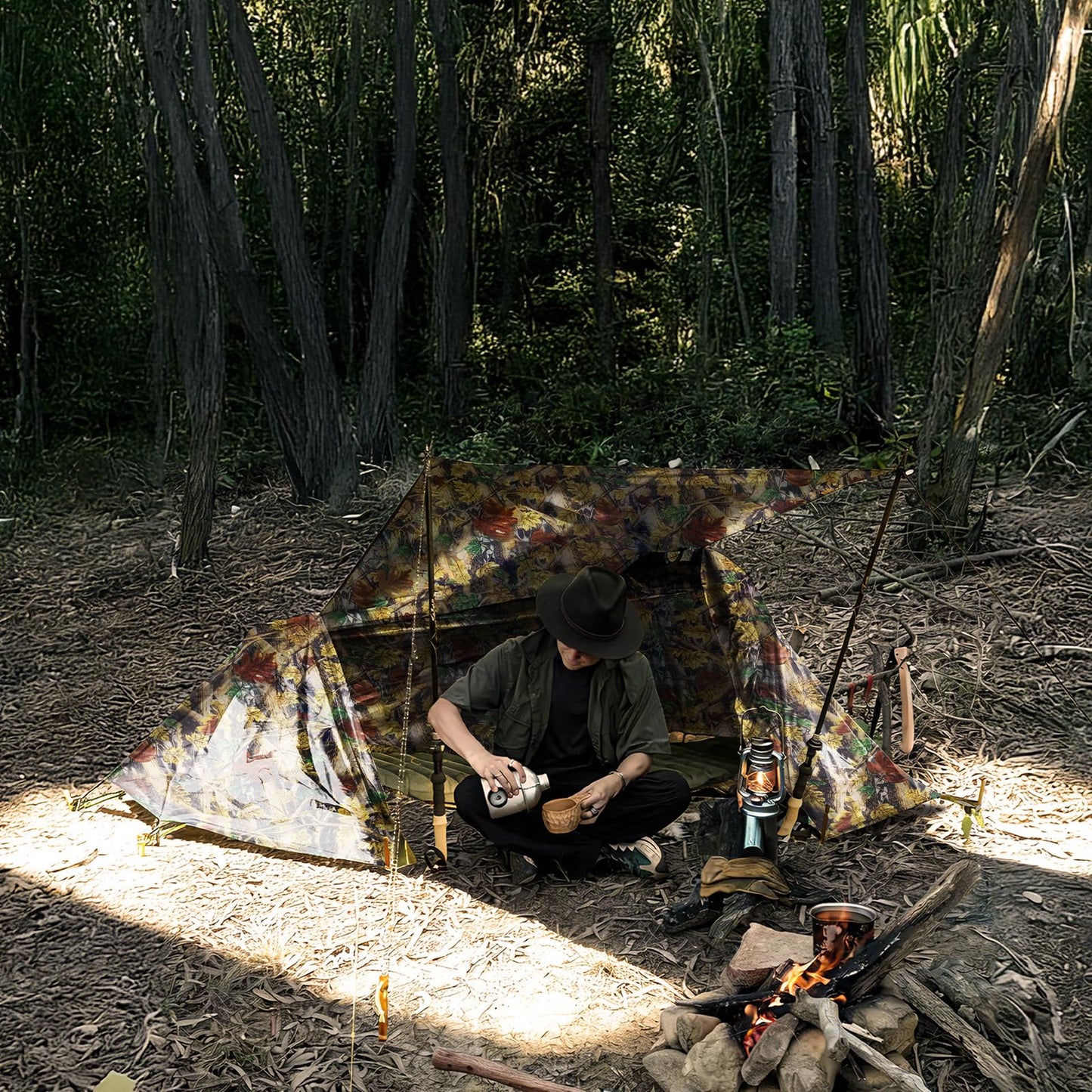 Night Cat Flat Lay Hammock Tent: Portable Lightweight Camping Hammock with Mosquito Net Waterproof Rainfly for Adults 1 Person Outdoor Camping Camouflage