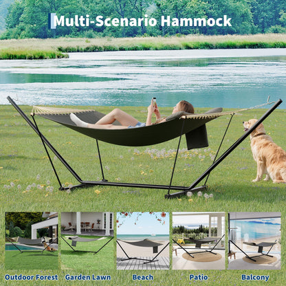Double Hammock with Stand - Heavy Duty Portable 2 Person Design with Adjustable Steel Stand, Max 450LBS, Ideal for Outdoor Patio, Garden, Beach & Backyard