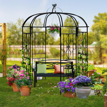 Ultym Birdcage Shape Garden Arch Arbors, 9.8'H x 6.8'W (81.5"W x 118"H) Pergola Pavilion for Climbing Plants Outdoor, Wedding Arches for Ceremony Party, Metal Garden Arbor for Patio, Backyard (Black)