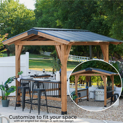 Backyard Discovery Granada 10' x 9' Cedar Wood BBQ Grill Gazebo Pavilion with Hardtop Galvanized Steel Roof, Bar Tops, Powerport, Snow Support, Wind Resistance, Cook Station for Outdoor Patio or Deck