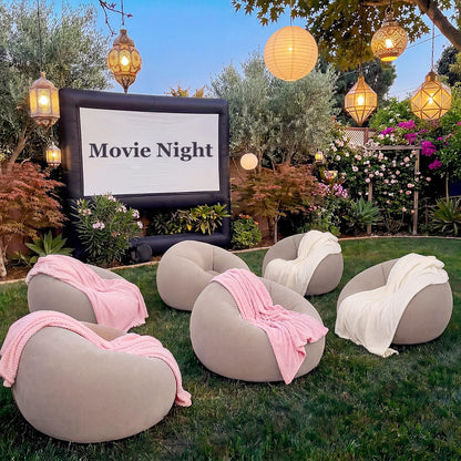 Huwena 12 Pcs Bean Bag Chair Set Include 6 Inflatable Bean Bag Chairs Blow up Sofa 6 Throw Blankets with Air Pump Inflatable Couch Lazy Sofas for Movie Night Camping Outdoor (Coffee)
