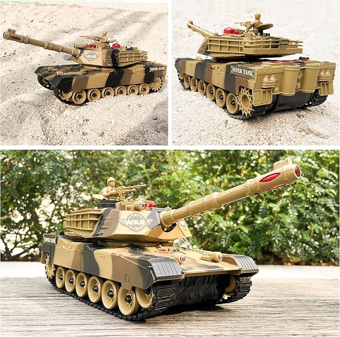 Haktoys RC Battle Tank – 1:24 Scale Remote Control Military Toy with Infrared Shooting Rotating Turret Realistic Lights &amp Sounds | Radio Control Army Tank for Kids &amp Adults