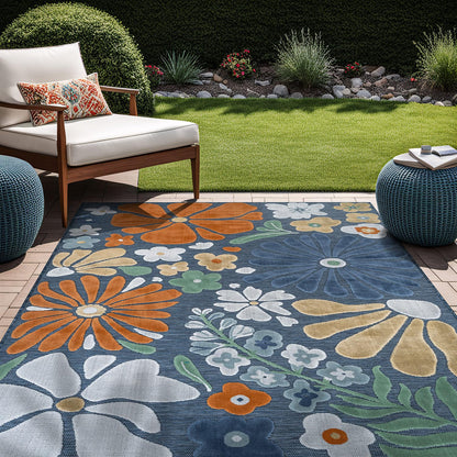 Beverly Rug Outdoor Rug 10x14 Large Modern Floral Tropical Area Rugs for Outdoor and Indoor Patio Easy to Clean Non Shedding Living Room Porch Garden Washable Outside Carpet (10 x 14 Midnight)