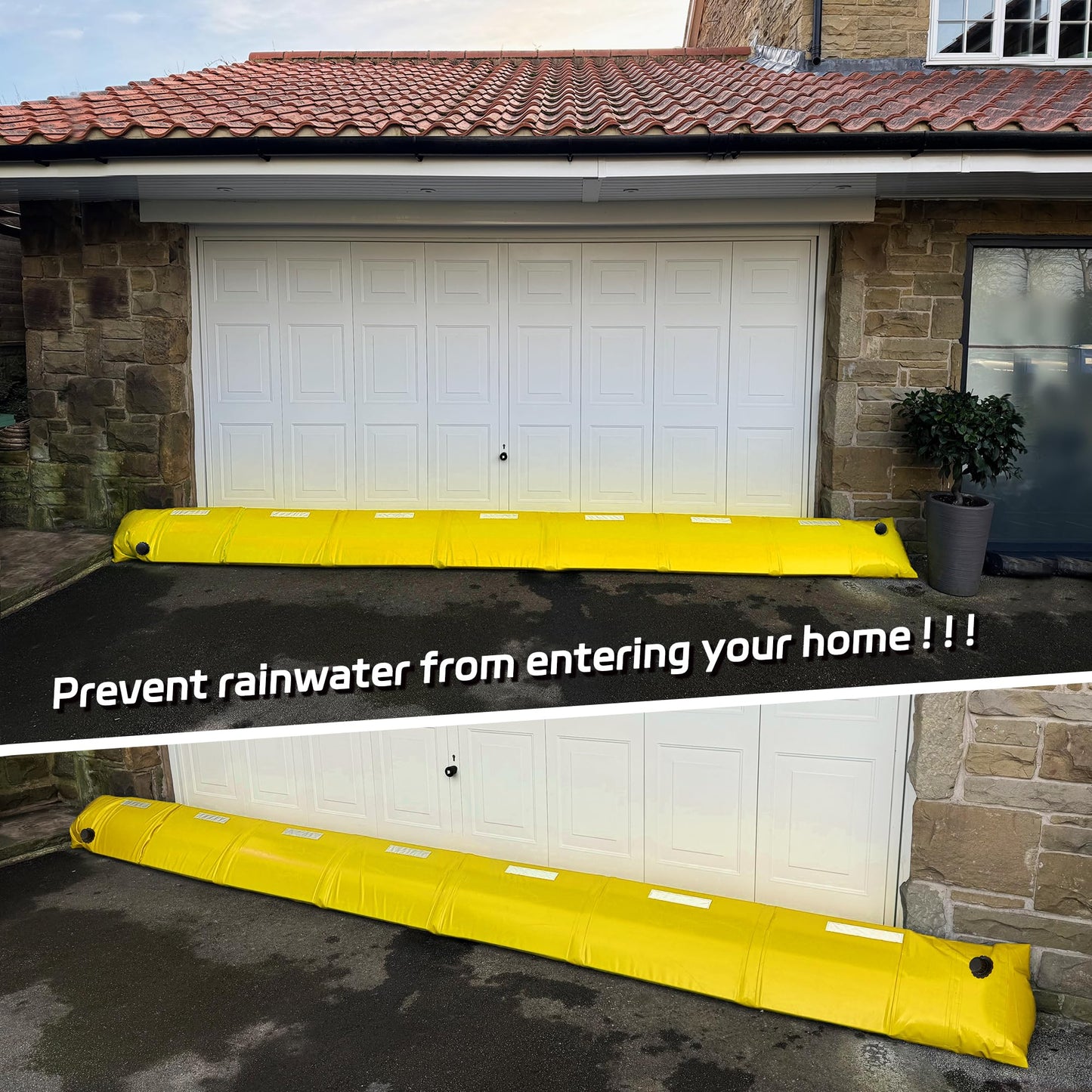 LTCANOPY Flood Barrier 10Ft Length 12Inch Height, Flood Sandbag Alternative, Lightweight Water Filled Flood Control Barrier,Reusable PVC Flood Prevention Tube for Door Garage Home（Yellow)