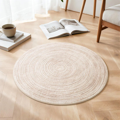 Asrug Faux Jute Round Rug - Washable Non-Slip Soft Plush Circle Rug | 2ft Khaki for Kitchen & Living Room