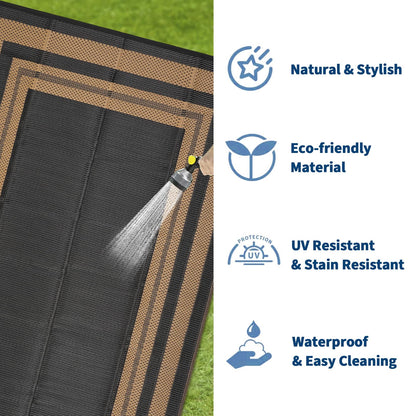 Garvee Outdoor Rug 9x18 Outdoor Patio Rug Reversible Plastic Straw Rugs Waterproof Foldable Mat Easy Clean Lightweight Carpet for Backyard Camping Porch RV Beach Balcony Deck Picnic Panel Brown