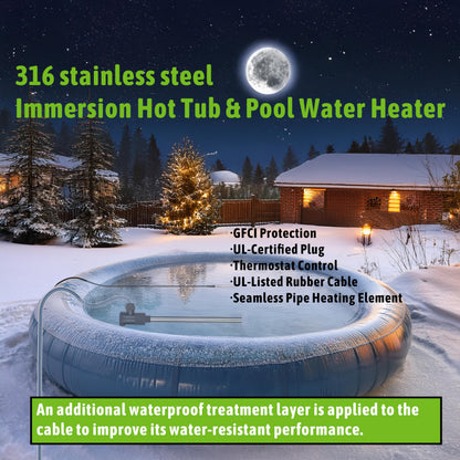 LINGLONGTEMP 2000W Submersible Hot Tub & Pool Portable Electric immersion Water Heater with Temp Control, GFCI for Swimming Pool, Pond, Bathtub, inflatable pool, Baptismal, above ground pool & Spa tub