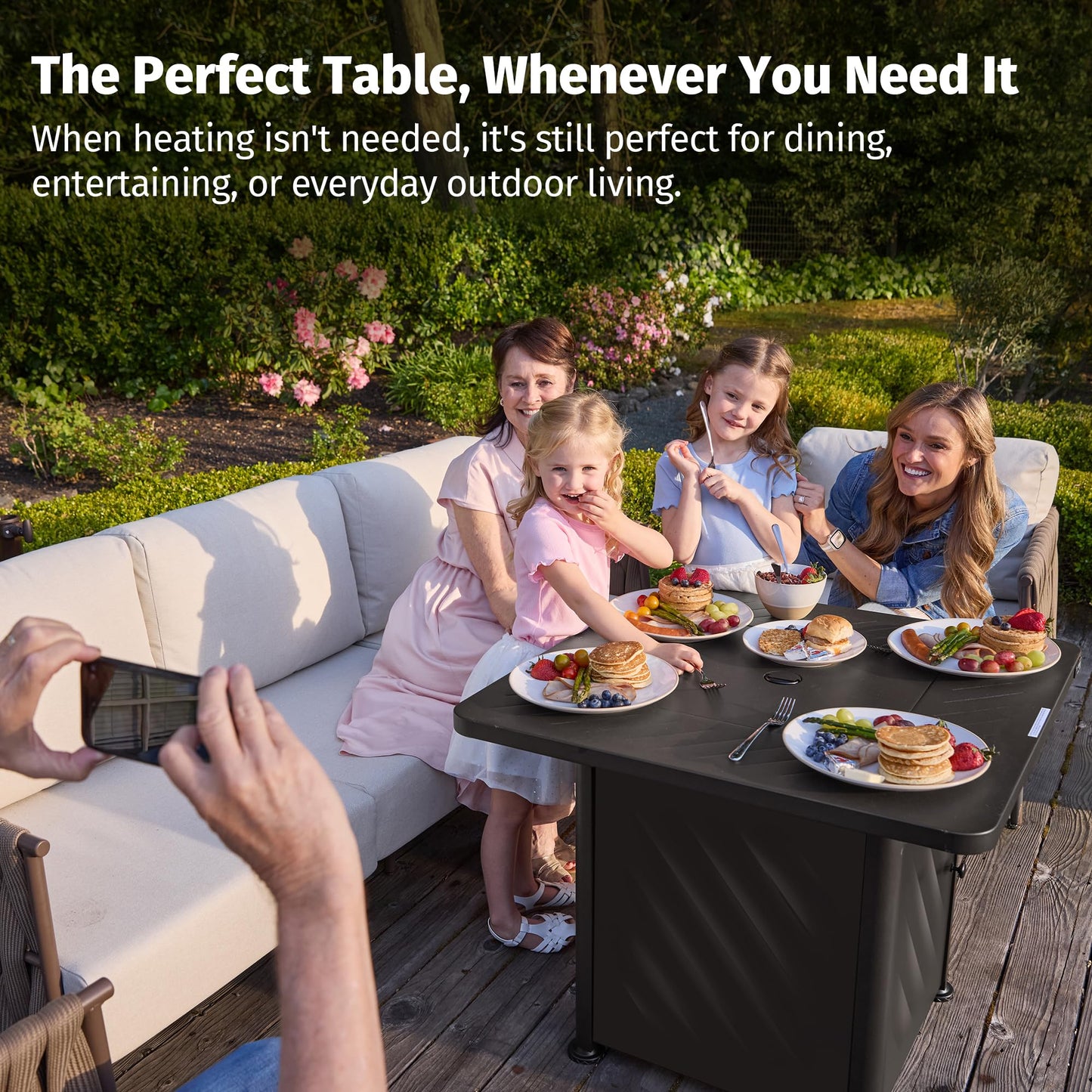 East Oak 28” Outdoor Propane Fire Pit Table | 52,000 BTU Gas Fire Pit for 2-4 People with Space-Saving Hock Lid, Mesh Pocket & Lava Rocks | CSA Certified Safe for Patio, Deck, Backyard, Black