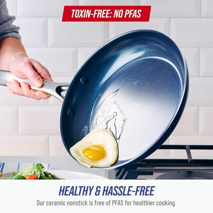 Blue Diamond 12" Nonstick Frying Pan - Diamond Infused Ceramic Skillet, Dishwasher & Oven Safe, Stay Cool Handle