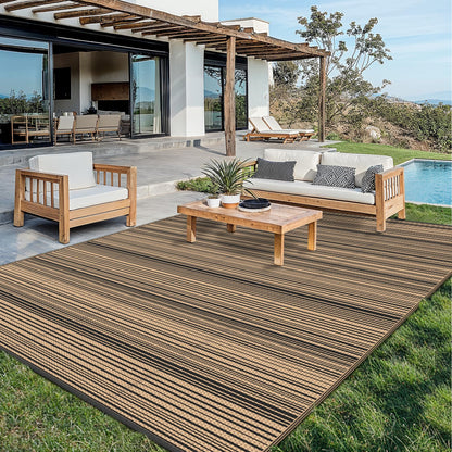 GENIMO Outdoor Rug for Patio Clearance, 10'x14' Reversible Plastic Straw Rugs, Lightweight Waterproof RV Camping Mat for Camper, Balcony, Deck, Backyard, Picnic, BlackBrown