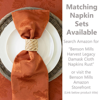 Benson Mills Harvest Legacy Damask Fabric Table Cloth Fall, Harvest, and Thanksgiving Tablecloth (Rust/Burnt Orange, 70" Round)