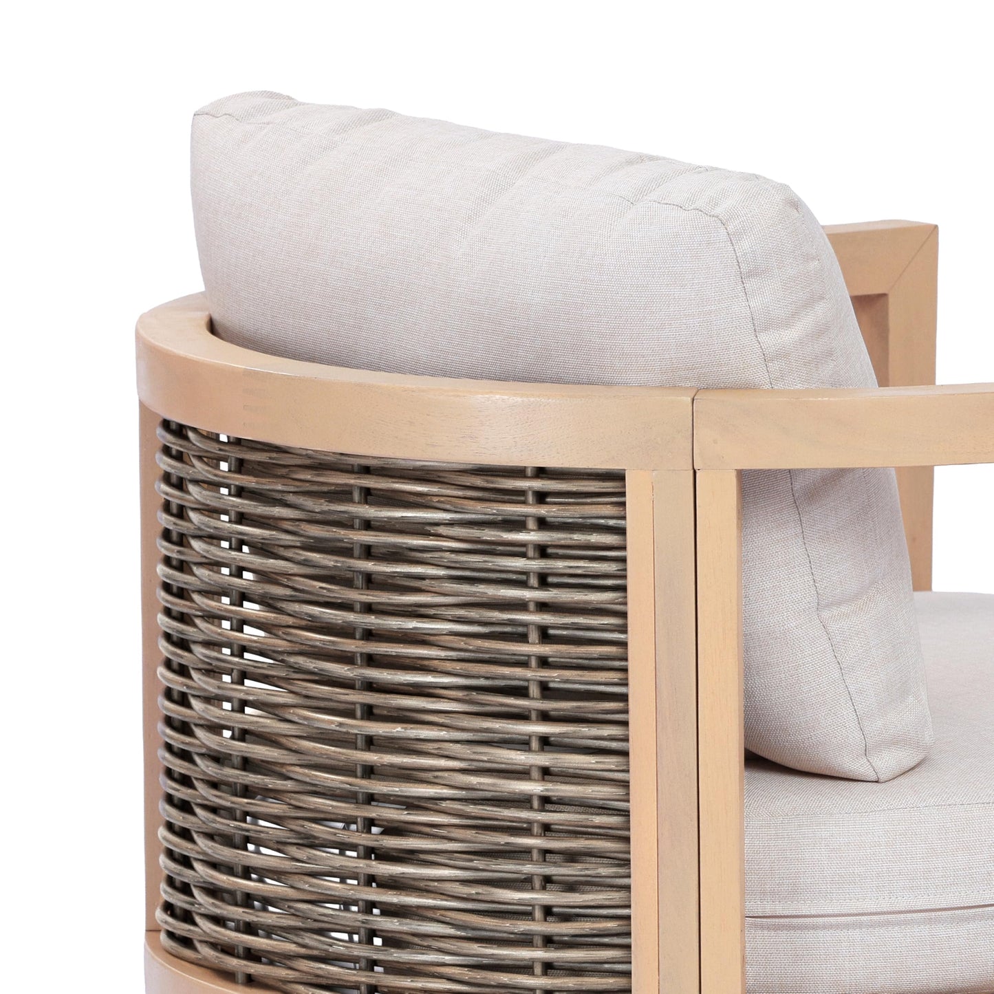 Merax Outdoor Acacia Wood Club Chair wtih Cushions, Patio Sofa Armchair with Rattan-Woven Back, Sturdy Base for Porch, Lawn, Backyard, Balcony, Light Teak