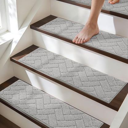 BEQHAUSE Non-Slip Carpet Stair Treads - Soft Indoor Stair Runners, 9" x 28", 15pcs, Grey, Machine Washable