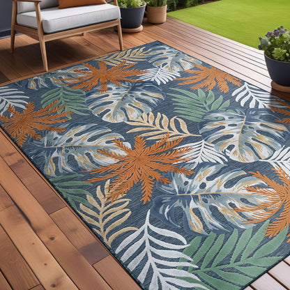 Luul Home Floral Indoor Outdoor Rugs 8x10 Large Area Rug for Living Room, Patio Decor, Kitchen, and Entryway Rug, Washable Stain Resistant Outside Carpet Midnight 8 x 10