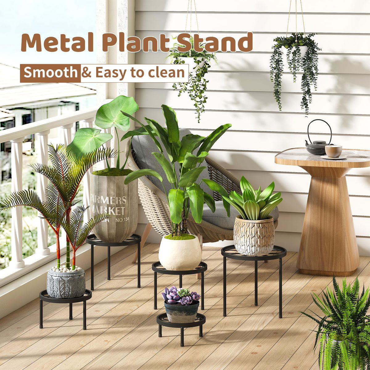 5 Pack Metal Plant Stand Indoor Outdoor Heavy Duty Plant Stands Anti-Rust Iron Flower Pot Stands,Flower Pot Stand Plant Pot Shelf for Garden Garden Balcony (Black)