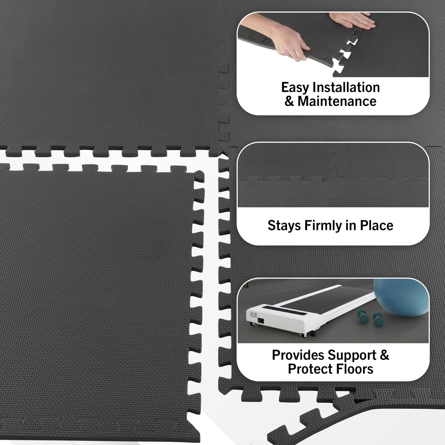 EVA Foam Mat Tiles 24-Pack - 96 SQ FT of Interlocking Padding for Garage, Playroom, or Gym Flooring - Exercise Mat or Baby Playmat by Stalwart (Gray)
