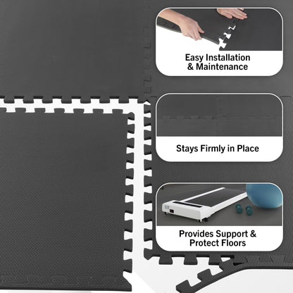 EVA Foam Mat Tiles 24-Pack - 96 SQ FT of Interlocking Padding for Garage, Playroom, or Gym Flooring - Exercise Mat or Baby Playmat by Stalwart (Gray)