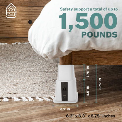 Home Intuition Heavy Duty Adjustable Bed Risers Furniture Riser 3, 5 or 8-Inch, 2 Pack, 16 Pieces Set (White W/USB)