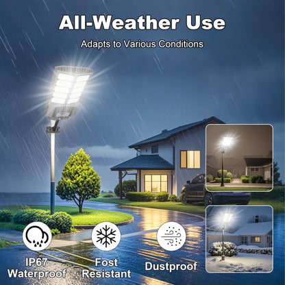 Jadisi Solar Street Light, Dusk-to-Dawn Waterproof LED Solar Street Lights Outdoor with Pole Mount,9000W IP67,7000K, High Lumen Outdoor Lighting for Driveway, Farm, Street & Parking