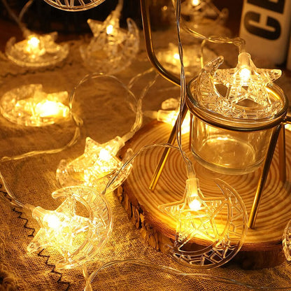 Ramadan Lights Star Moon String Lights 10Ft 20 LED Fairy Lights Battery Operated with 2 Modes Indoor Twinkle Ramadan Kareem and Eid Mubarak Decorations for Home Bedroom Eid al-Fitr Party