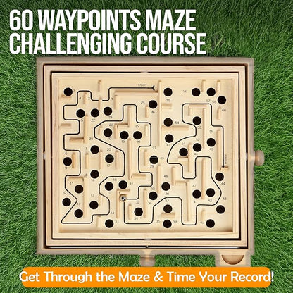 STERLING Wooden Labyrinth Marble Maze Game Large 12.75 x 11.5 Tilt Maze Game Board with 60 Waypoints and Marble Balls Included for Kids and Adults 6 Years and Up