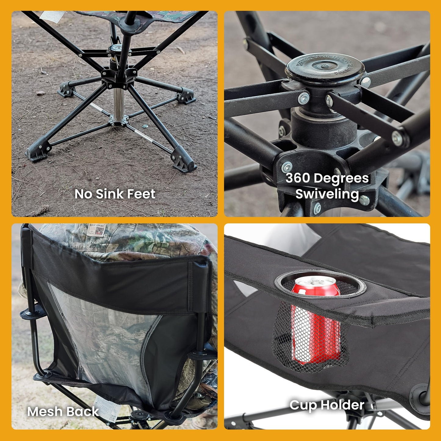 ARROWHEAD OUTDOOR 2-Pack 360° Swivel Hunting Chair Stool Seat, Perfect for Blinds, No Sink Feet, Supports up to 450lbs, Carrying Case, Steel Frame, 600D Canvas