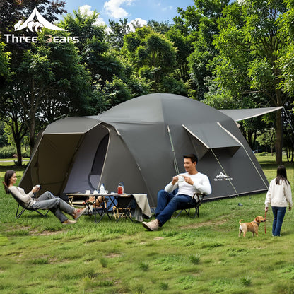 Three Bears Outdoor 6 Person Camping Tent - Waterproof Windproof Double Layer Design - Family and Car Camping - with Carry Bag and Storage Pouch - 76 Inches High (Dark Green)