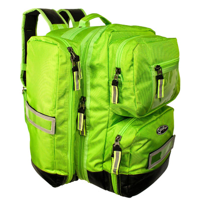 Kemp USA Ultimate EMS Backpack EMT Emergency Medical Bag Fits BLS ALS Gear and D Tank Oxygen Cylinder 1680D Nylon Multiple Grab Points Chest Waist Straps Color Coded Pouches Neon Green