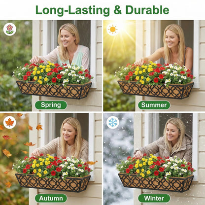Y&M Railing Planter Boxes 24 Inch 2 Pack, Hanging Balcony Planter, Adjustable Deck Railing Planter Box, Metal Window Boxes Outdoor for Fence, Porch Flower Pots Holder