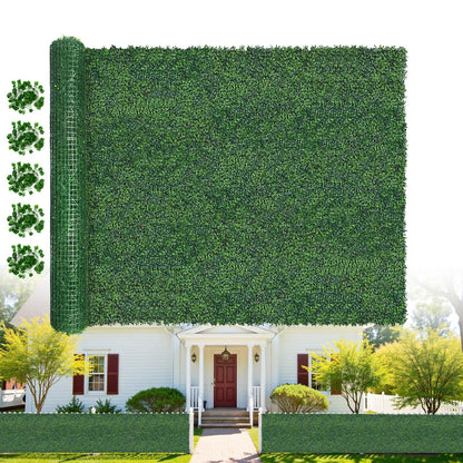 Artificial Boxwood Roll Grass Wall Panels, Greenery Outdoor 40"x120" (33.33 Sqft) UV-Anti Fake Ivy Privacy Fence Screen for Patio, Balcony, Garden, Backyard, and Fence Decor-Includes 5 PCS 79" Vines