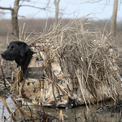 Momarsh Invisi Lab Dog Blind for Waterfowl Hunting | Adjustable Pet Blind for Dry or Wet Land Hunting & Training | Water Resistant Shell with Mesh Draining Bottom | Optifade Marsh